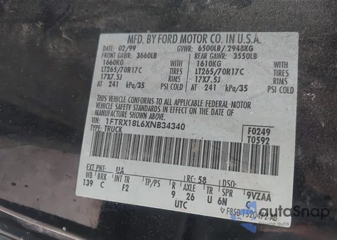 1999 Ford F-150 Lariat/Xl/Xlt z USA, uszkodzony, nr VIN 1FTRX18L6XNB34340